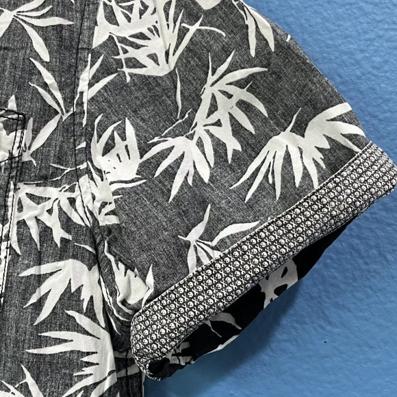 Private Member Black White Palm Print Button Up Shirt Men Small Inside Out Print - Picture 4 of 14